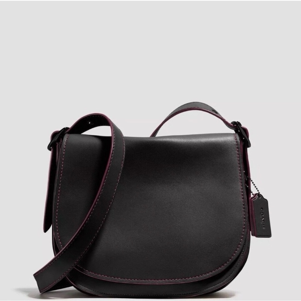 NWOT COACH Black Leather Saddle Bag